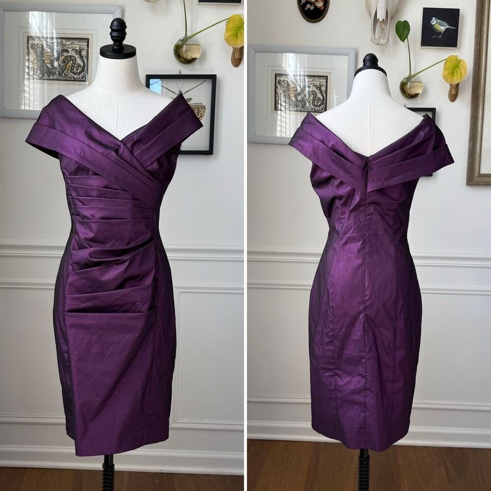 Cachet Ruched Dress Purple Metallic Evening Cocktail 6